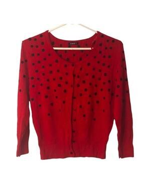Roman Womens Crew neck Button Front Cardigan Sweater‎ Red Polka Dots Size 10